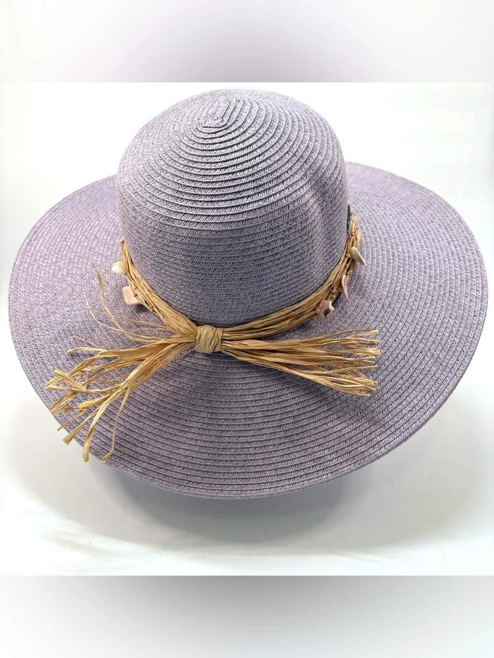 Sun N Sand Floppy Wide Brim Sun Hat Woven Beach Garden Boho Lavender.